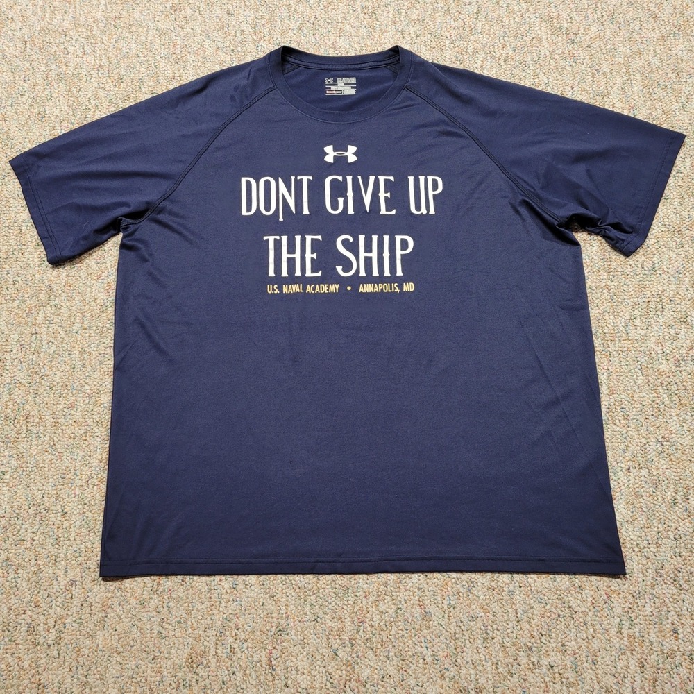 Under Armour US Naval Academy Shirt Mens 2XL Blue Dont Give Up The Ship USNA Tee